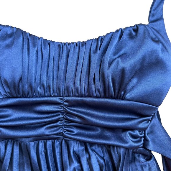 Women Pleated Halter Party Dress Small S Navy Blue Knee Length Stretch - Picture 10 of 13